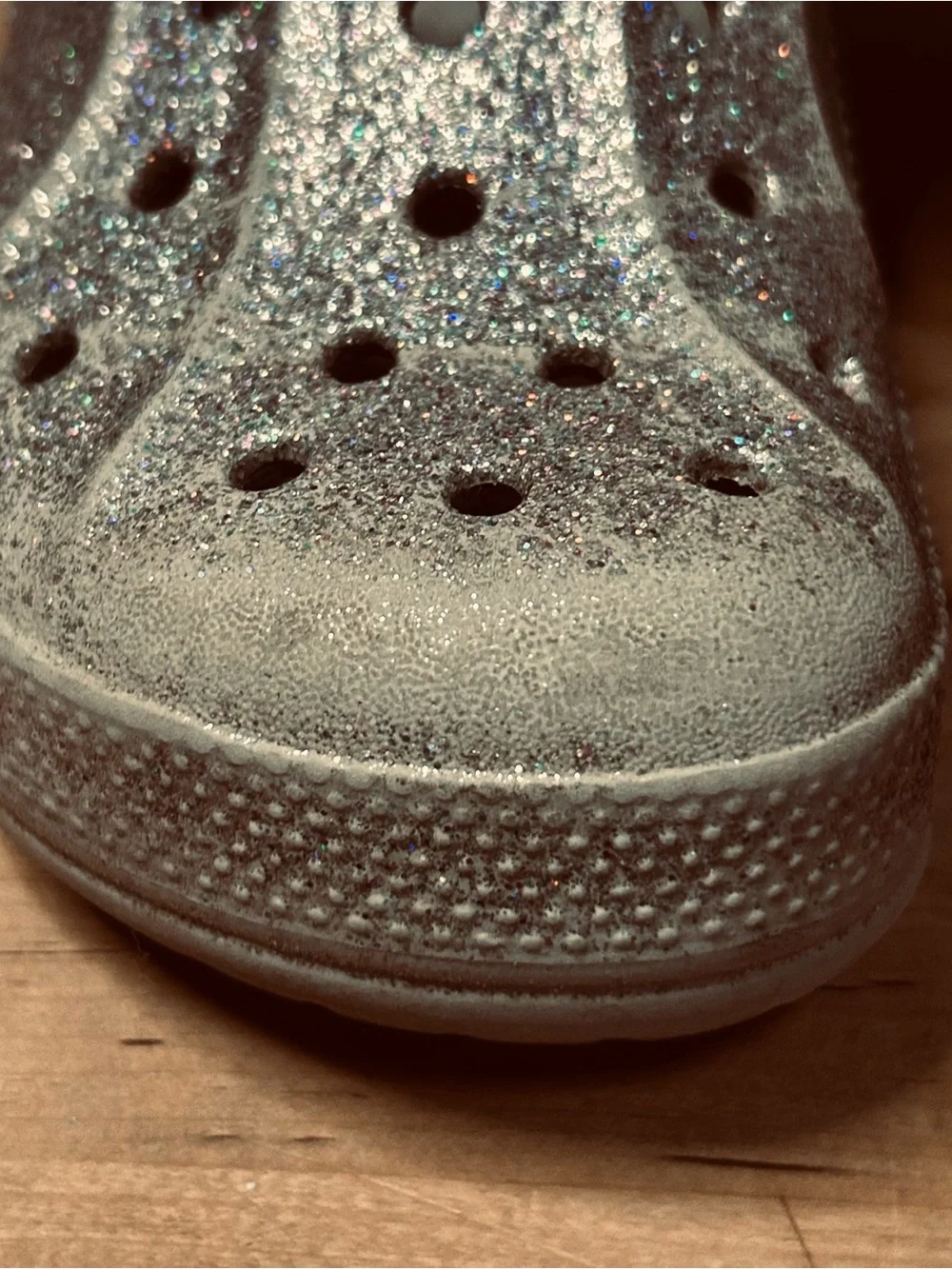 Crocs Classic Glitter Kids Clog Silver US 11 Slip-On Synthetic Logo